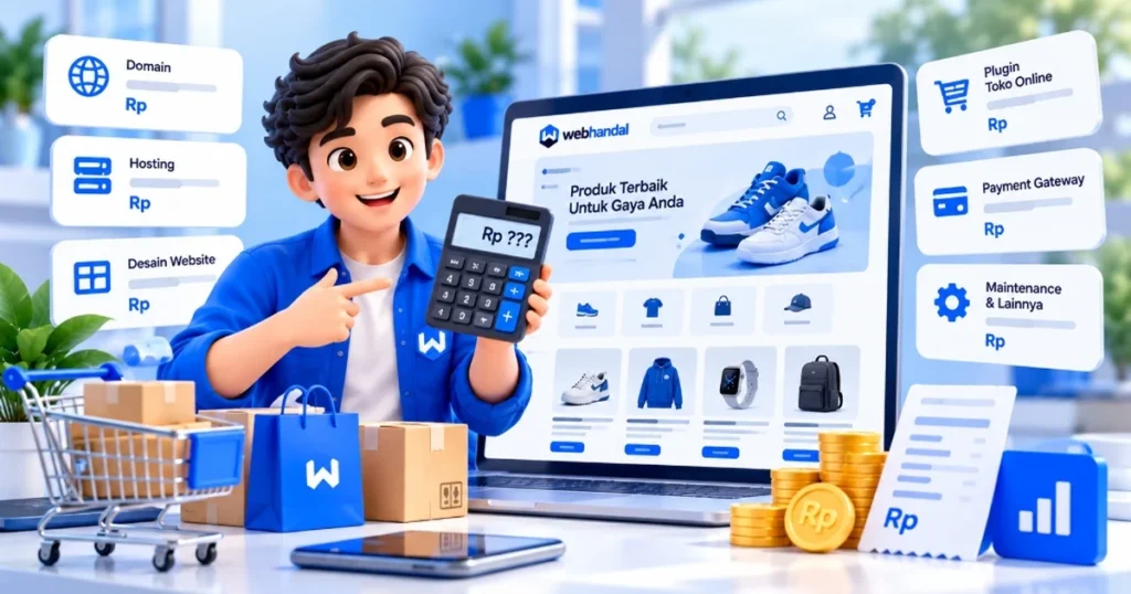 Rincian biaya dan harga website toko online 2026: Handi menghitung komponen domain, hosting, dan fitur toko online Webhandal