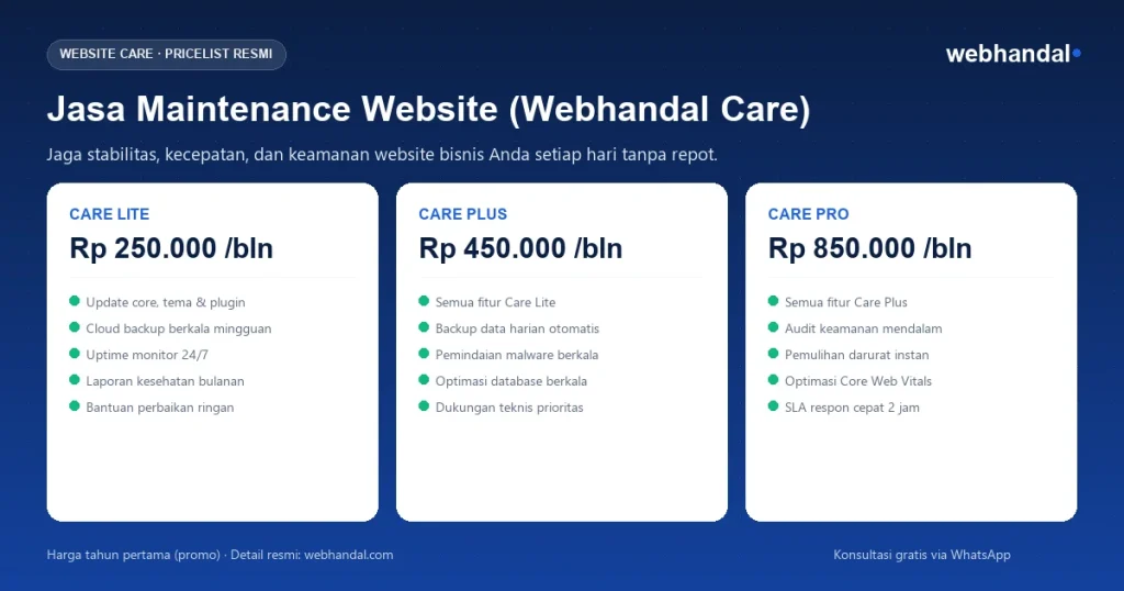 Infografis Jasa Maintenance Website Webhandal Care
