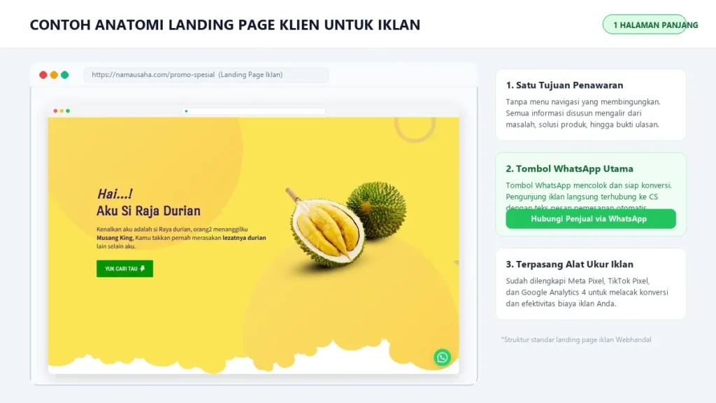 Contoh landing page vs website untuk kebutuhan iklan