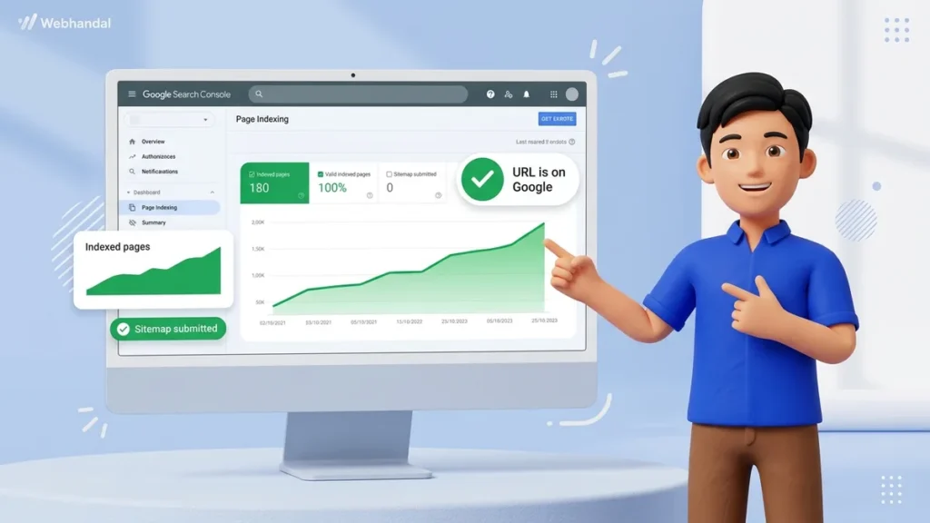 Tangkapan layar laporan status pengindeksan halaman website baru di Google Search Console