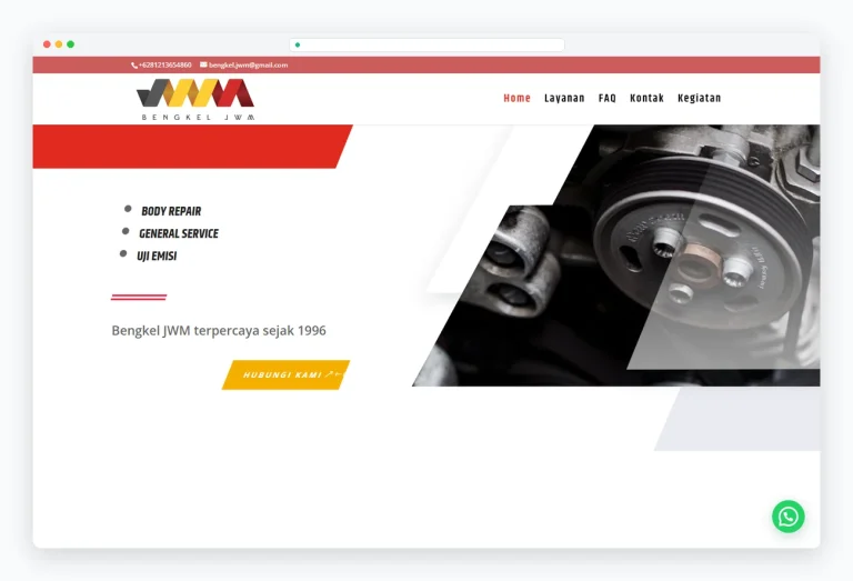 Tampilan website PT Jati Wirya Mobilindo (Bengkel JWM)