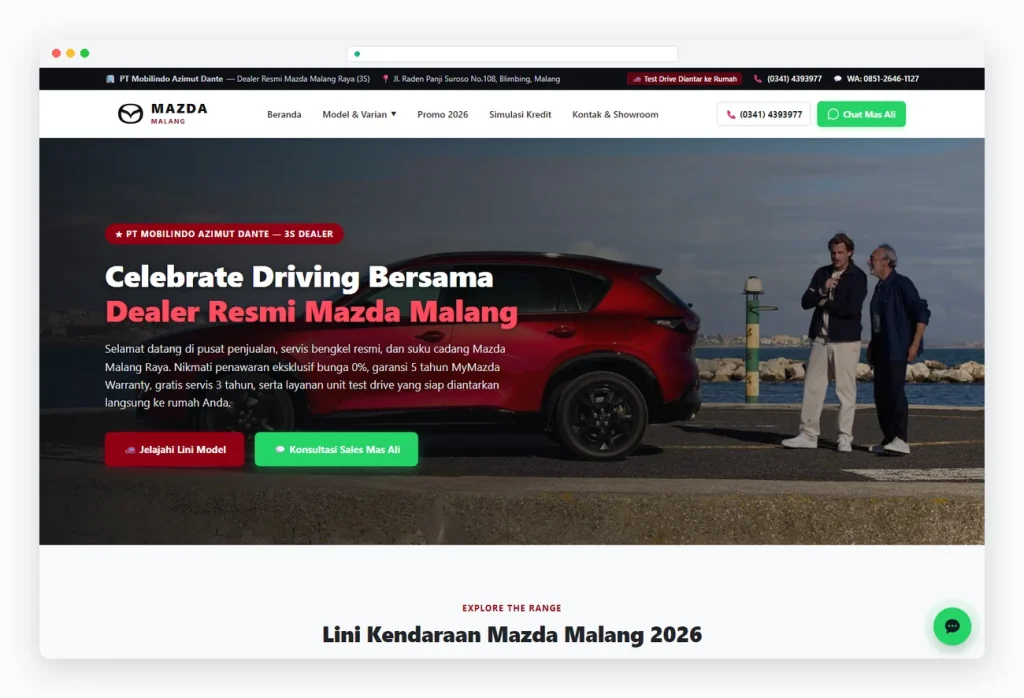 Website Dealer Resmi Mazda Malang