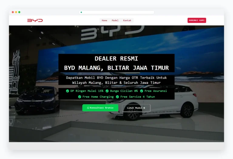 Tampilan website Dealer Mobil Listrik BYD Jatim