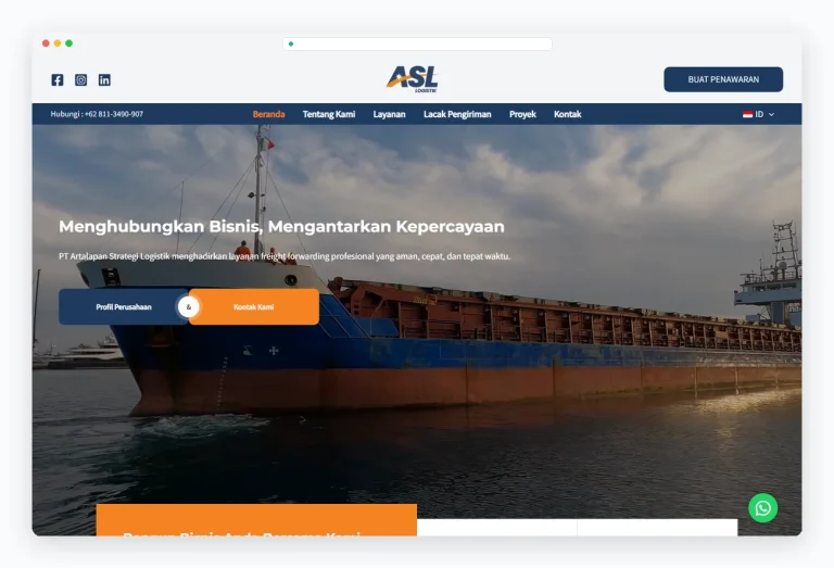 Tampilan website PT ASL Logistik