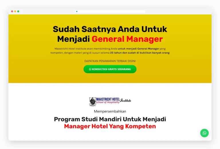 Tampilan website Emhaii Hotel Institute