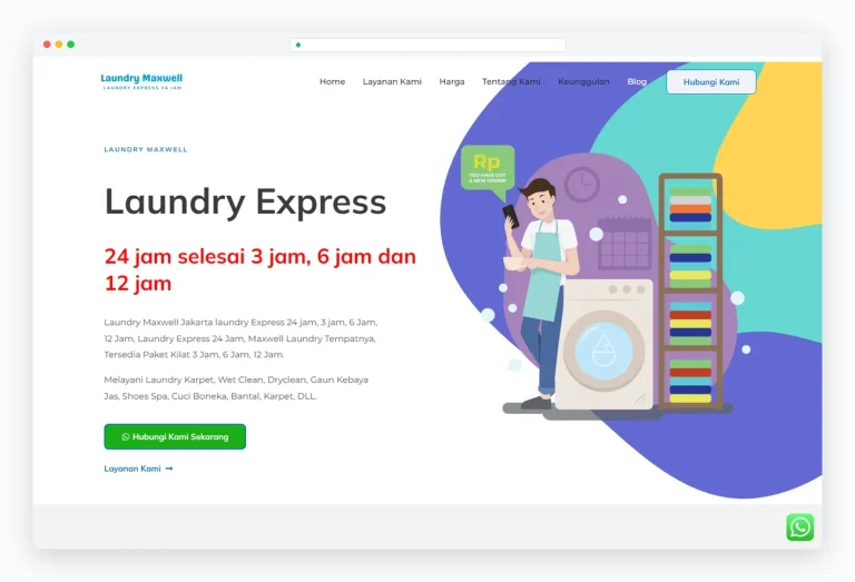 Tampilan website Laundry Maxwell Jakarta