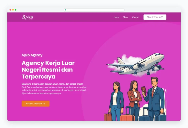 Tampilan website Loker Luar Negeri Mulia Agency