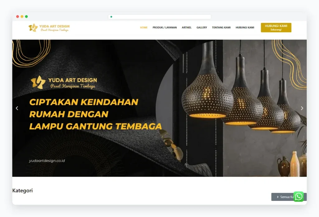 Contoh website katalog kerajinan tembaga Yuda Art Design untuk menjelaskan apa itu website