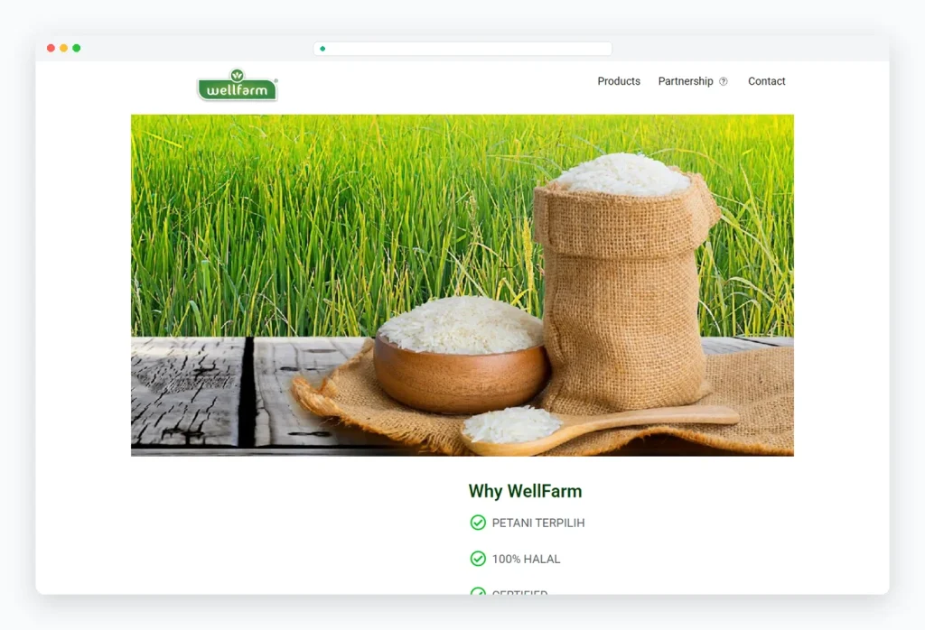 Website WellFarm Beras Organik Indonesia