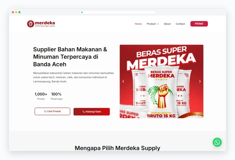 Tampilan website Merdeka Supply Banda Aceh