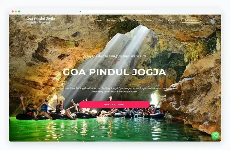 Tampilan website Wisata Goa Pindul Jogja